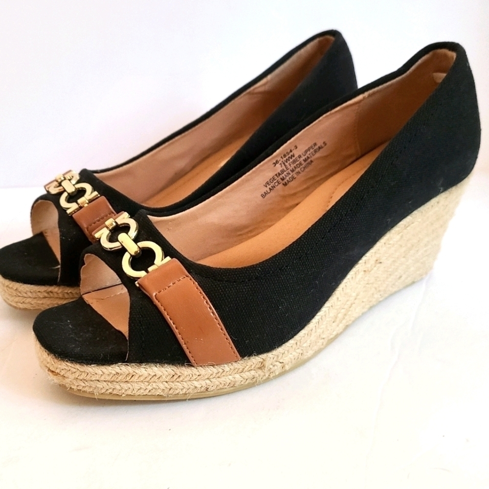 Black Wedge Sandals sz 7.5 but fit like 8s